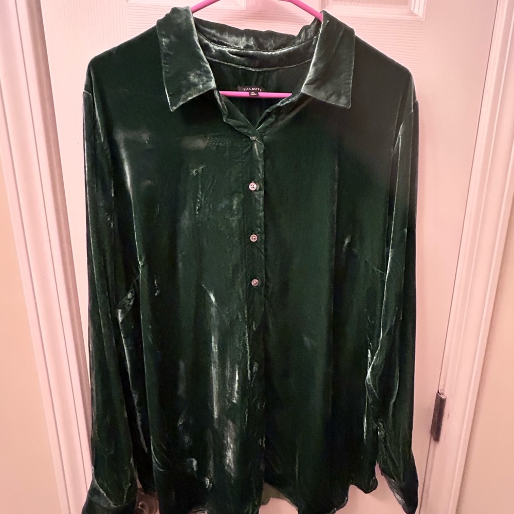 Talbots Dark Green Velvet Button Down Shirt